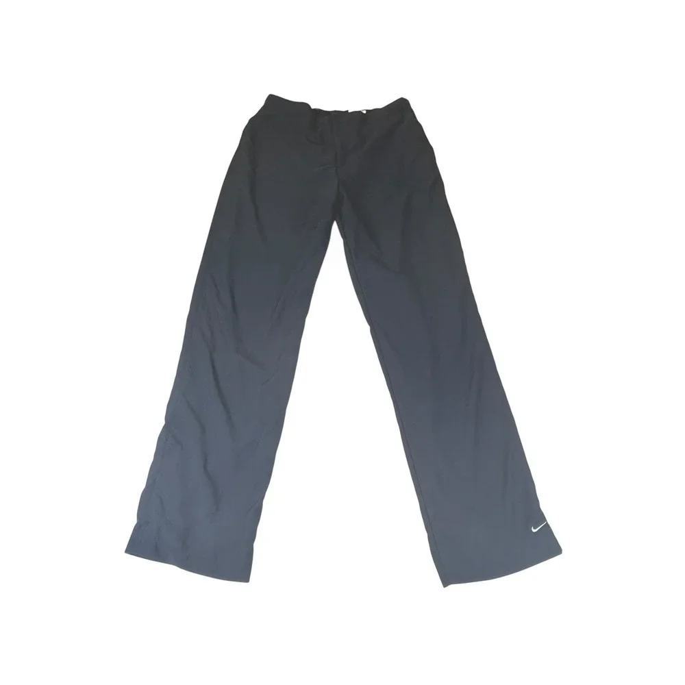 Nike Blue Nylon Athletic Track Pants Joggers Logo Swoosh‎ Pockets Size S Button